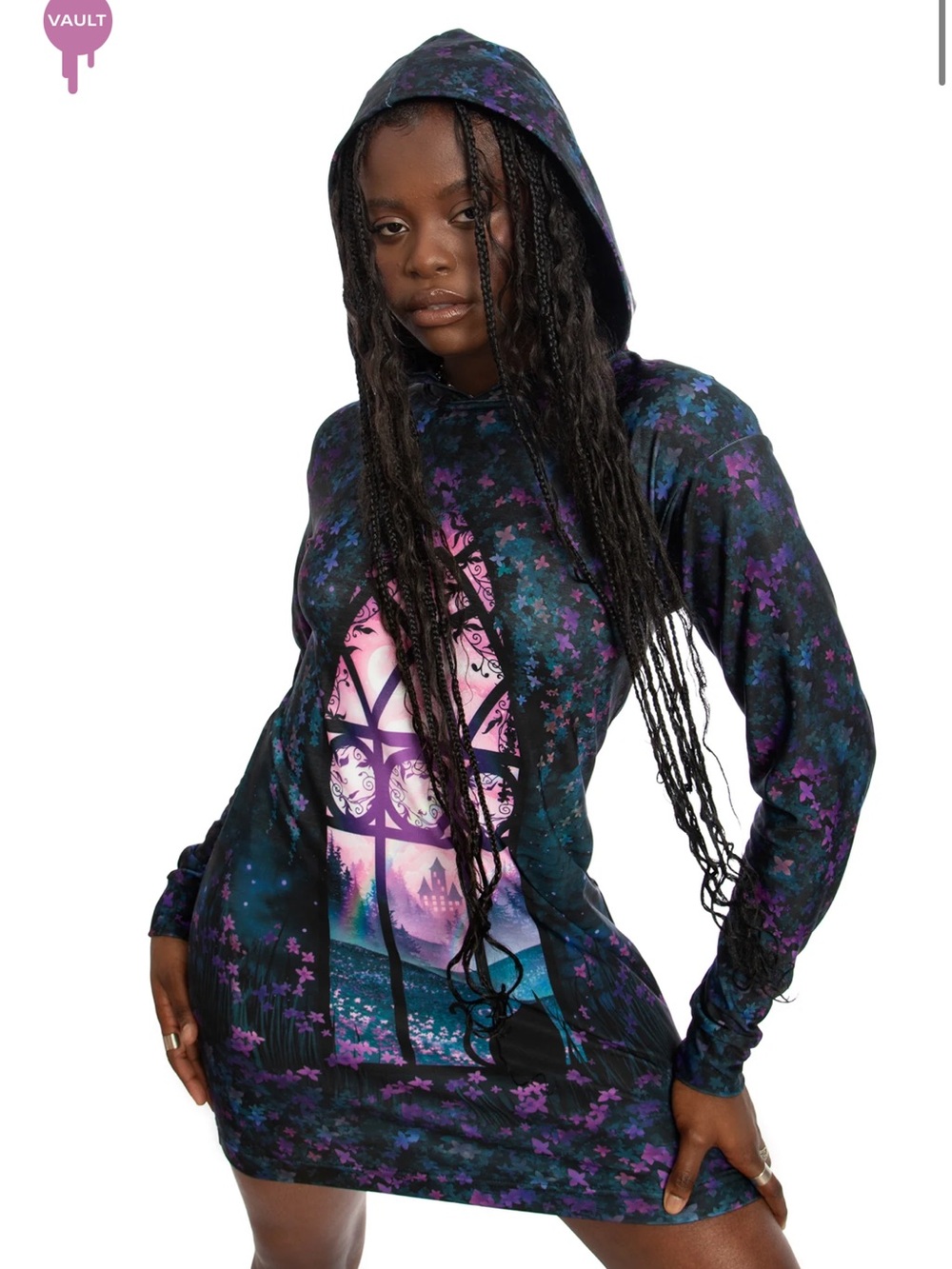 Blackmilk Black & Purple Starry Window Hoodie Dress